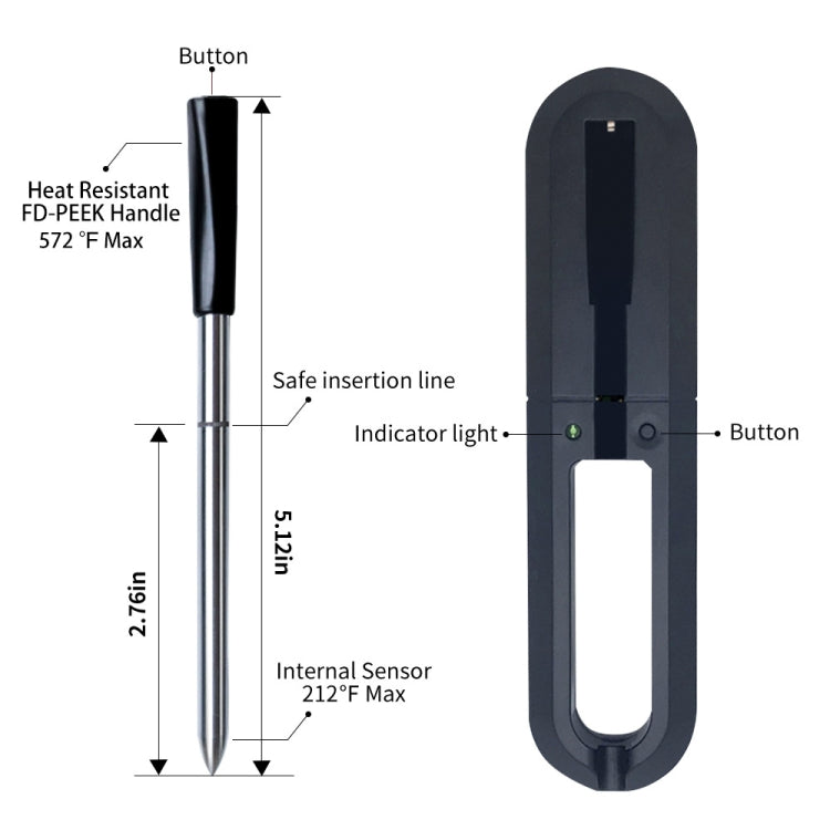 TY530 BBQ Probe Wireless Bluetooth Thermometer Mobile Phone APP Kitchen Food Barbecue Oven Thermometer, Food Temperature Range: -40-100 degree