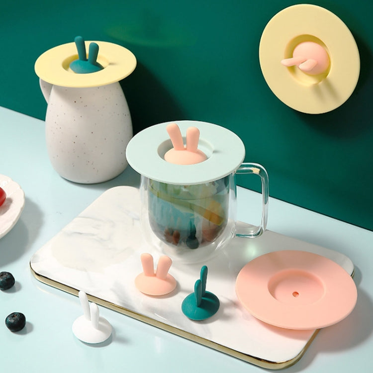 Food Grade Bunny Ears Shape Silicone Cup Lid Sealing Lid Cartoon Mug Dustproof Leak-Proof Lid, Yellow, Green, Pink