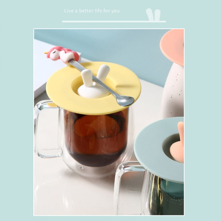 Food Grade Bunny Ears Shape Silicone Cup Lid Sealing Lid Cartoon Mug Dustproof Leak-Proof Lid, Yellow, Green, Pink