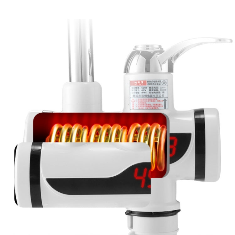 Kitchen Instant Electric Hot Water Faucet Hot & Cold Water Heater EU Plug, Lamp Display Lower Water Inlet, Lamp Display Side Water Inlet, Lamp Display Leakage Protection Lower Water Inlet, Lamp Shows Leakage Protection Side Water Inlet...