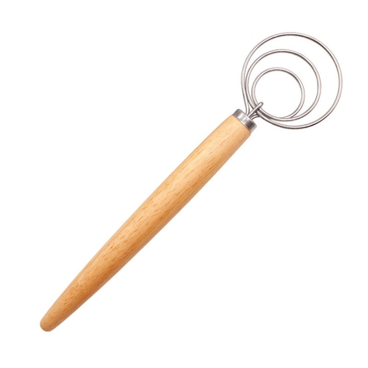 2 PCS 13 Inch Oak Handle Flour Mixer Dough Stainless Steel Mixing Rod Coil Whisk, Single Circle Agitator, Double Circle Agitator, Three Circle Agitator