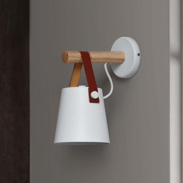 LED Wall Light Wood Wall Lamp Bed Bedside Light Night Lights Modern Nordic Lampshade Home Decor, white, black