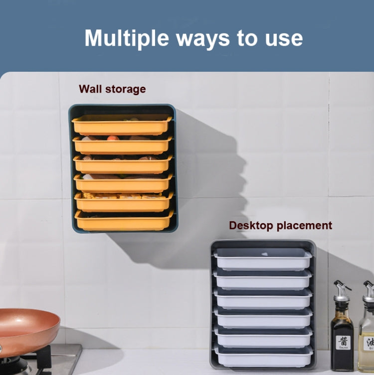 6-Layer Wall-Mounted Hot Pot Tray Kitchen Household Preparation Dishes Free Perforation Rectangular Side Dishes, Gray Frame+ White Plate, Blue Frame + Yellow Plate