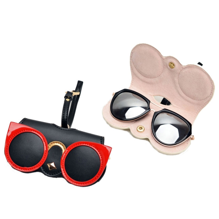 Cute And Funny PU Sunglasses Case Portable Glasses Case With Hanging Buckle, Flowers (Lake Blue Color Matching), Mengbao (Gray Stitching), Cat Girl (Red Frame), Red Love, Big Eyes (Gray), British Style (Stripe Contrast), Red Love Cat Girl, Bat (Black)...