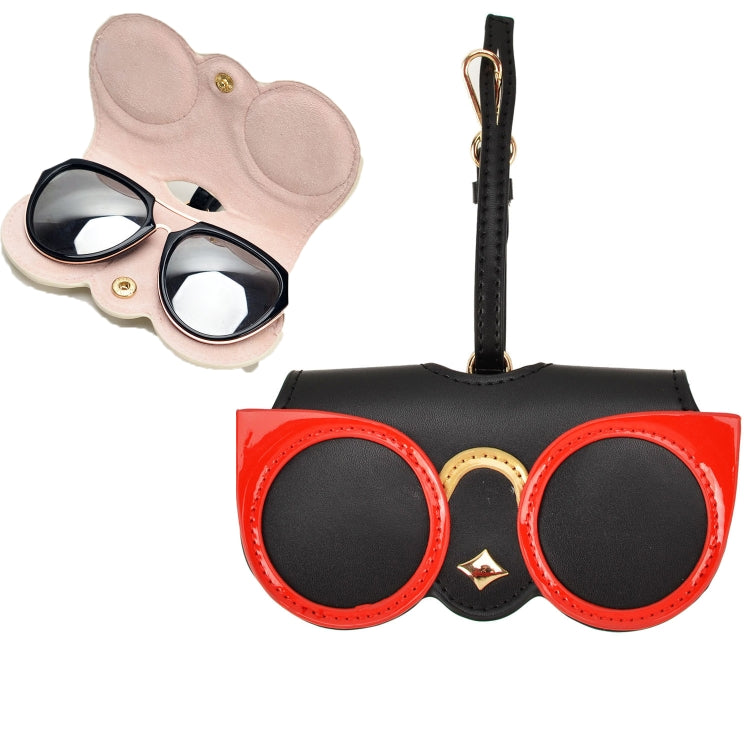 Cute And Funny PU Sunglasses Case Portable Glasses Case With Hanging Buckle, Flowers (Lake Blue Color Matching), Mengbao (Gray Stitching), Cat Girl (Red Frame), Red Love, Big Eyes (Gray), British Style (Stripe Contrast), Red Love Cat Girl, Bat (Black)...