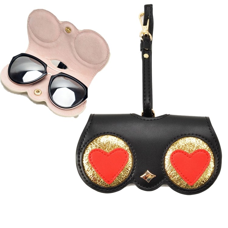 Cute And Funny PU Sunglasses Case Portable Glasses Case With Hanging Buckle, Flowers (Lake Blue Color Matching), Mengbao (Gray Stitching), Cat Girl (Red Frame), Red Love, Big Eyes (Gray), British Style (Stripe Contrast), Red Love Cat Girl, Bat (Black)...