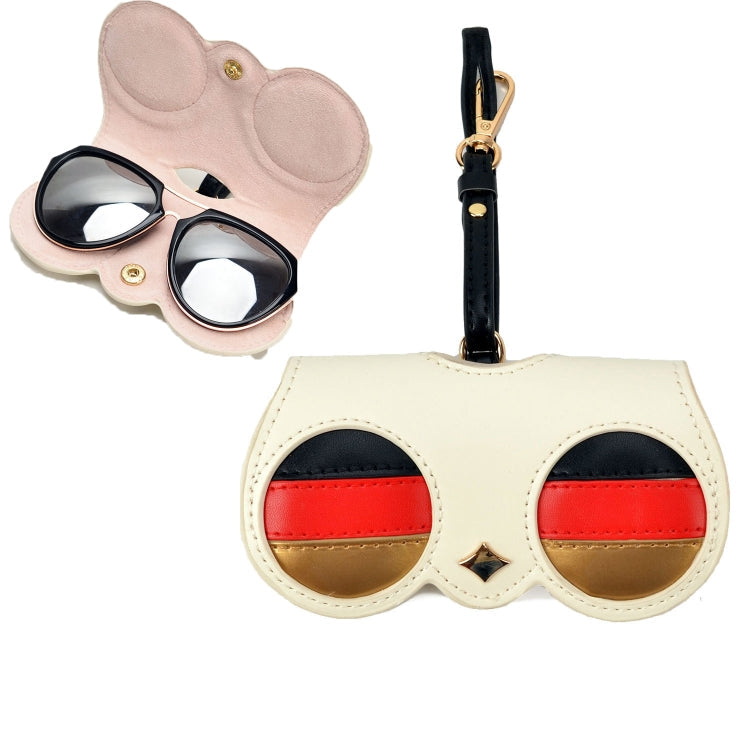 Cute And Funny PU Sunglasses Case Portable Glasses Case With Hanging Buckle, Flowers (Lake Blue Color Matching), Mengbao (Gray Stitching), Cat Girl (Red Frame), Red Love, Big Eyes (Gray), British Style (Stripe Contrast), Red Love Cat Girl, Bat (Black)...