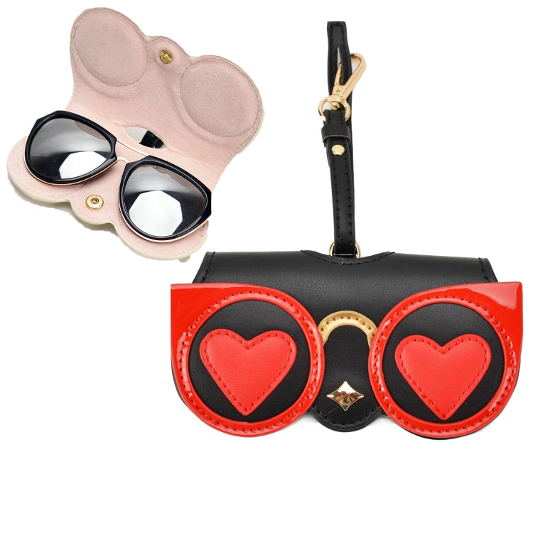 Cute And Funny PU Sunglasses Case Portable Glasses Case With Hanging Buckle, Flowers (Lake Blue Color Matching), Mengbao (Gray Stitching), Cat Girl (Red Frame), Red Love, Big Eyes (Gray), British Style (Stripe Contrast), Red Love Cat Girl, Bat (Black)...