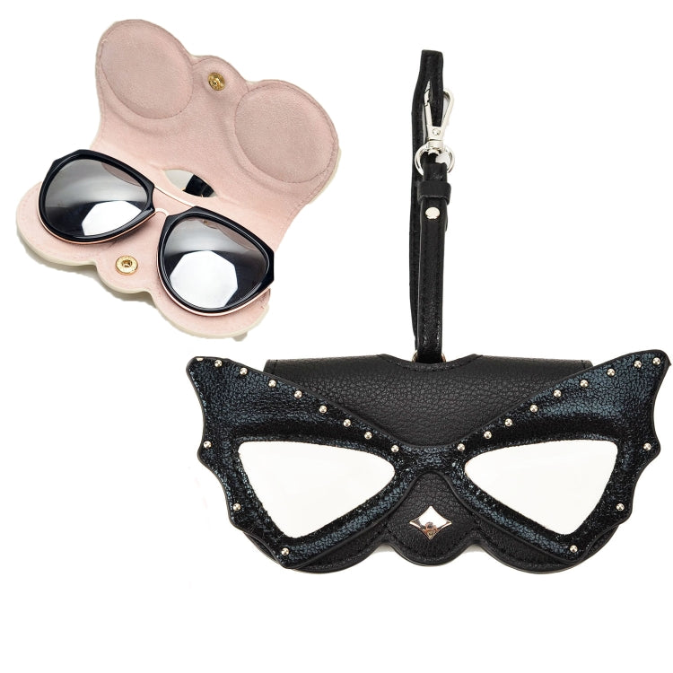 Cute And Funny PU Sunglasses Case Portable Glasses Case With Hanging Buckle, Flowers (Lake Blue Color Matching), Mengbao (Gray Stitching), Cat Girl (Red Frame), Red Love, Big Eyes (Gray), British Style (Stripe Contrast), Red Love Cat Girl, Bat (Black)...