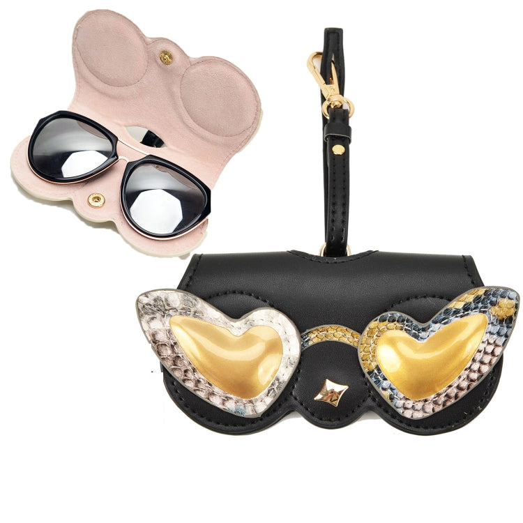 Cute And Funny PU Sunglasses Case Portable Glasses Case With Hanging Buckle, Flowers (Lake Blue Color Matching), Mengbao (Gray Stitching), Cat Girl (Red Frame), Red Love, Big Eyes (Gray), British Style (Stripe Contrast), Red Love Cat Girl, Bat (Black)...