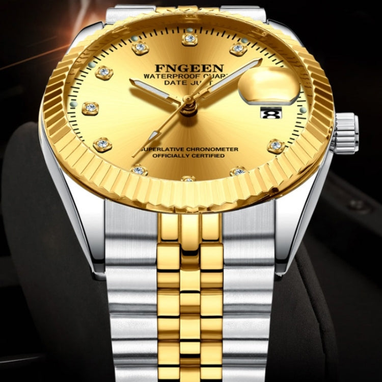 FNGEEN 7008 Men Fashion Diamond Dial Watch Couple Watch, Full Gold Gold Surface, Full Gold Black Surface, Full Gold White Surface, Golden Surface, Gold Black Sueface, Golden White Surface, Brown Leather Full Gold Surface                                ...