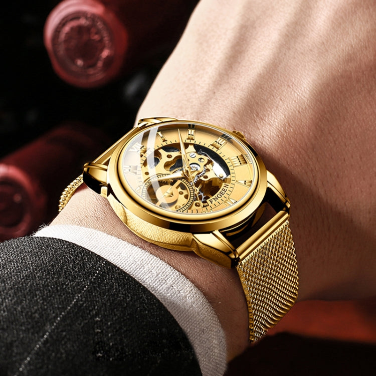 FNGEEN 0020 Men And Women Automatic Mechanical Watch Double-sided Hollow Business Watch, Steel Belt Full Gold Golden Surface, Steel Belt Full Gold White Surface, Steel Belt Full Gold Black Surface, Steel Strip White Steel Black Surface                 ...