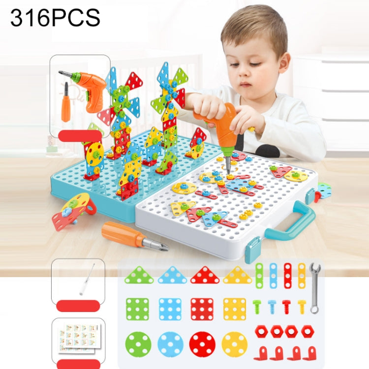 Children Screw-Tightening Electric Drill Toy Manual Assembly Toolbox, Style:, 2D Plane + Manual Drill (188 PCS), 2D Plane + Electric Drill (189 PCS), 3D + Manual Drill (275 PCS), 3D + Electric Drill (276 PCS), 3D + Electric Drill (316 PCS)...