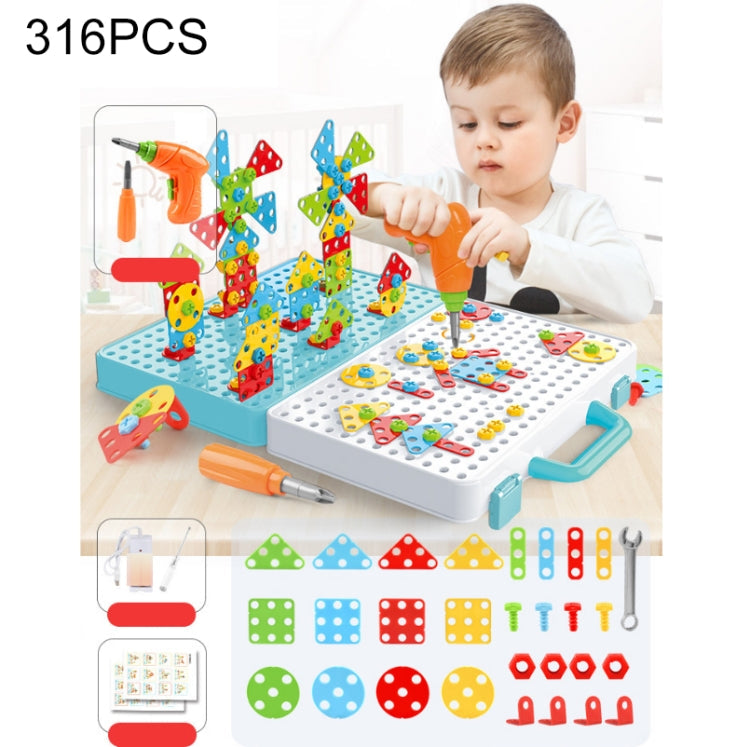 Children Screw-Tightening Electric Drill Toy Manual Assembly Toolbox, Style:, 2D Plane + Manual Drill (188 PCS), 2D Plane + Electric Drill (189 PCS), 3D + Manual Drill (275 PCS), 3D + Electric Drill (276 PCS), 3D + Electric Drill (316 PCS)...