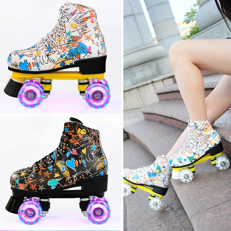 Adult Children Graffiti Roller Skates Shoes Double Row Four-Wheel Roller Skates Shoes, 34, 35, 36, 37, 38, 39, 40, 41, 42, 43, 44