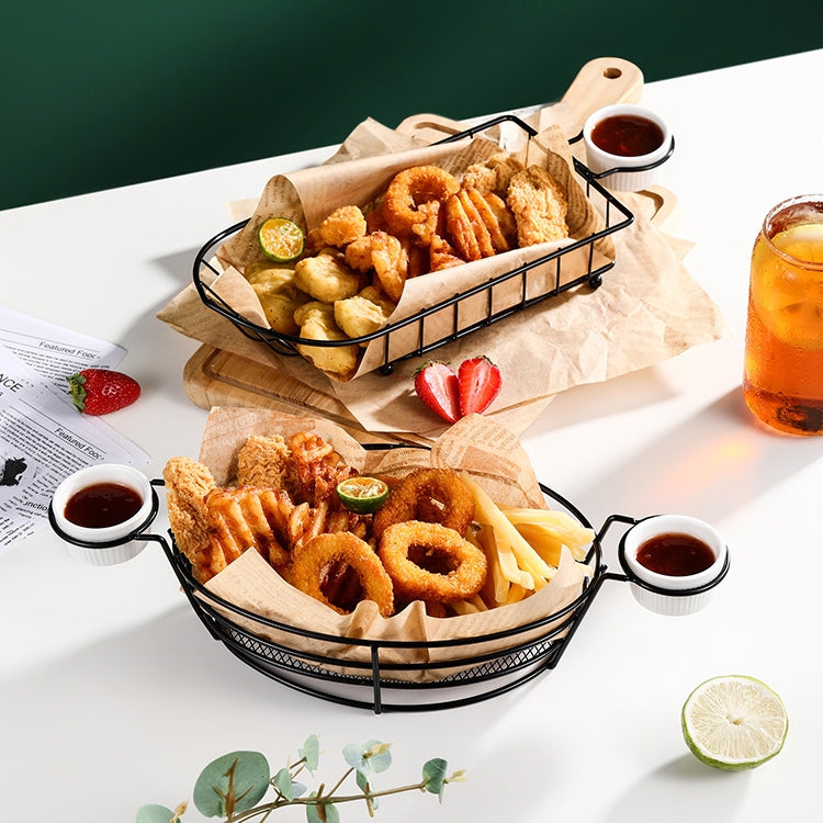 Wrought Iron Fruit Portable Storage Basket Bread French Fries Fried Snacks Portable Basket, Double Cup Egg-shaped, Double Cup Round, Single Cup Boat, Square Short Basket, Rectangular Short Basket, Large Round Wire, Small Round Wire, Large Messy Wire...