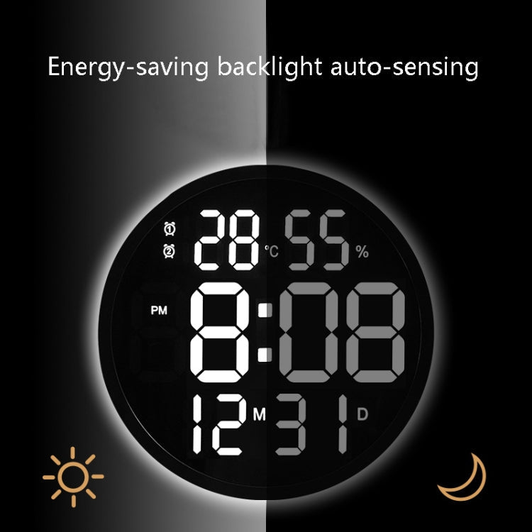 6620 12 Inch LED Simple Wall Clock Living Room Round Silent Digital Temperature And Humidity Electronic Clock, White Frame EU Plug, Black Frame EU Plug, White Frame US Plug, Black Frame US Plug