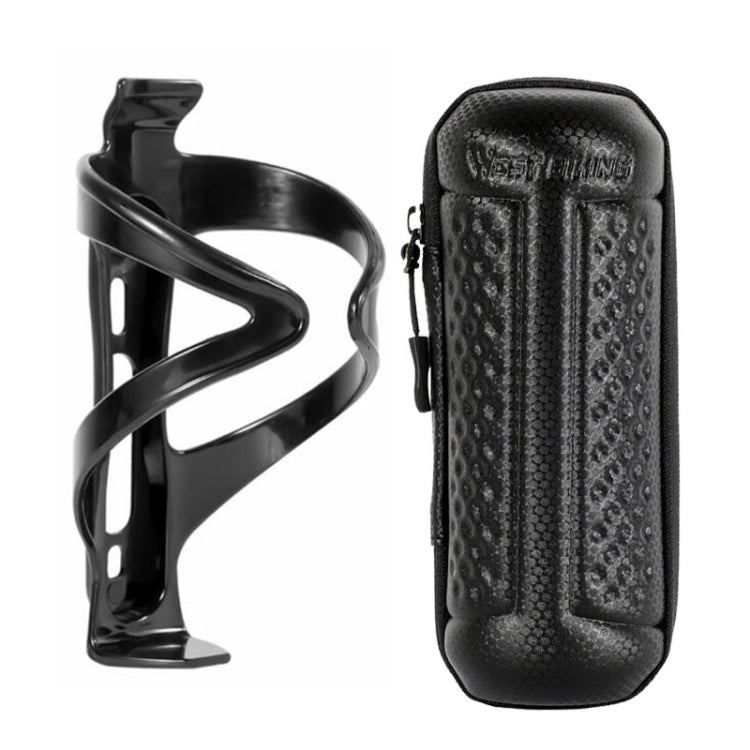 WEST BIKING 1.2L Bicycle EVA Hard Shell Water Bottle Bag With Bottle Cage, Rack+A Black Bag, Rack+B Frosted Black