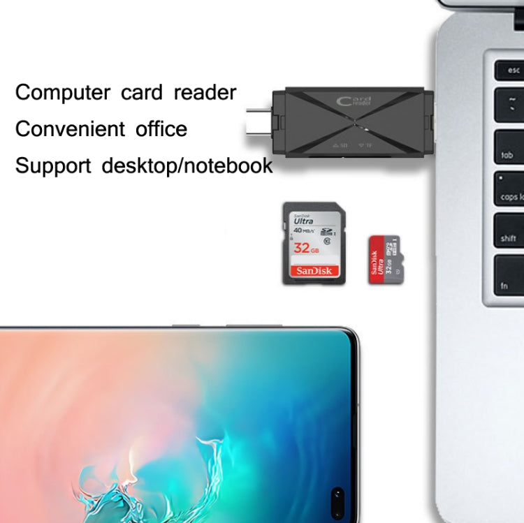 YH-109 SD/TF/Type-C/Micro USB/USB Computer PC Mobile Phone OTG Card Reader, White, Black