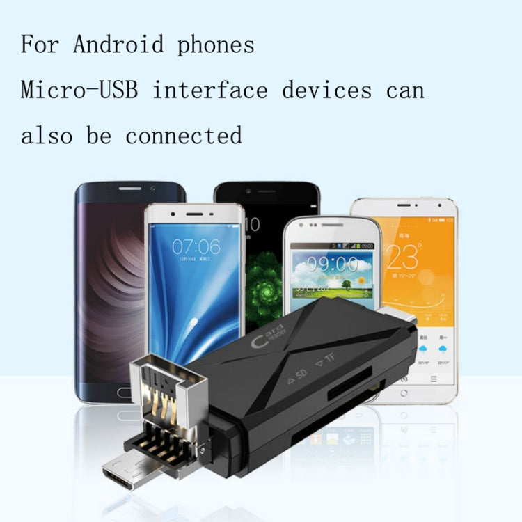 YH-109 SD/TF/Type-C/Micro USB/USB Computer PC Mobile Phone OTG Card Reader, White, Black