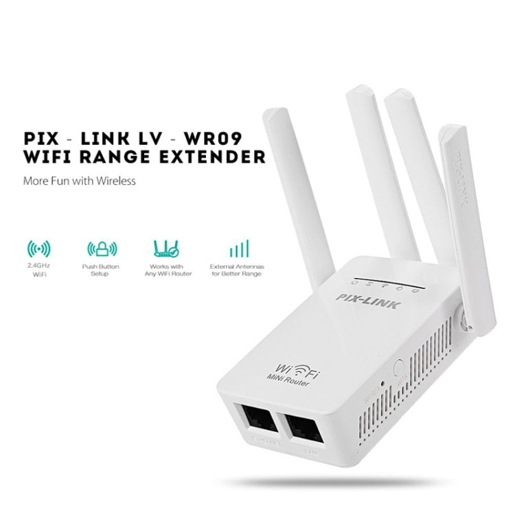PIX-LINK LV-WR09 300Mbps WiFi Range Extender Repeater Mini Router, US Pulg, EU Plug, UK Plug, AU Plug