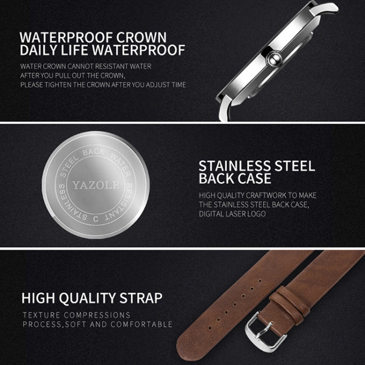 YAZOLE 506 Simple Large Scale Dial Men Business Quartz Watch, Silver Shell Black Tray Black Belt, Silver Shell White Tray Black Belt, Silver Shell Black Tray Brown Belt, Silver Shell White Tray Brown Belt, Black Shell Black Tray Black Belt...