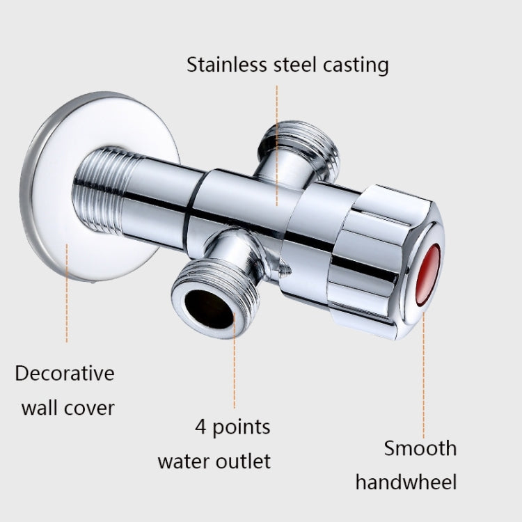 Stainless Steel Double Outlet Angle Valve Single Handle Double Control 1 In 2 Out Electroplating Wire Drawing Angle Valve, Plated, Drawing, Three Round Plated Cold Water, Three Round Plated Hot Water, Plum Wheel Plated Cold Water...