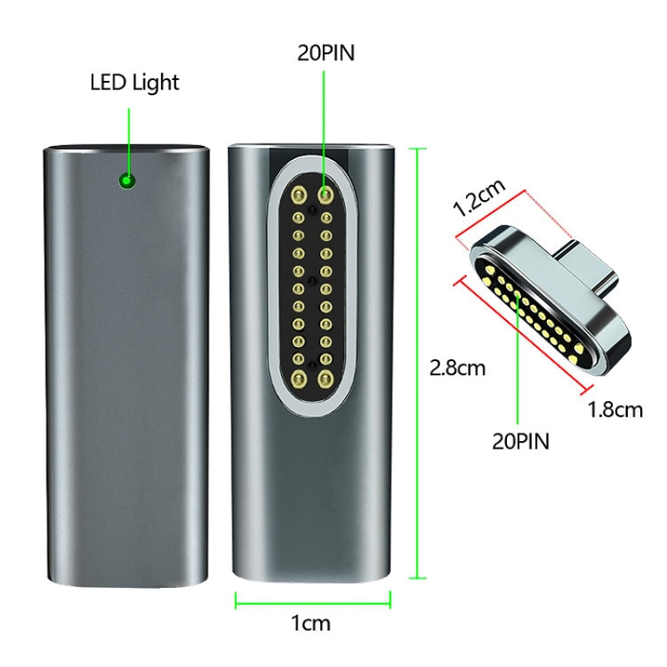 20 Pin Elbow Magnetic USB-C / Type-C Adapter Support Charging and 4K Video Transferring, Silver, Gray, Black