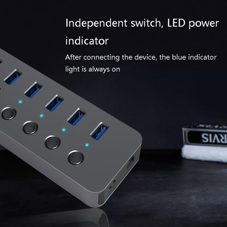 Blueendless USB Splitter Aluminum Alloy QC Fast Charge Expander, 7-port (12V2A Power), 10-port (12V4A Power)