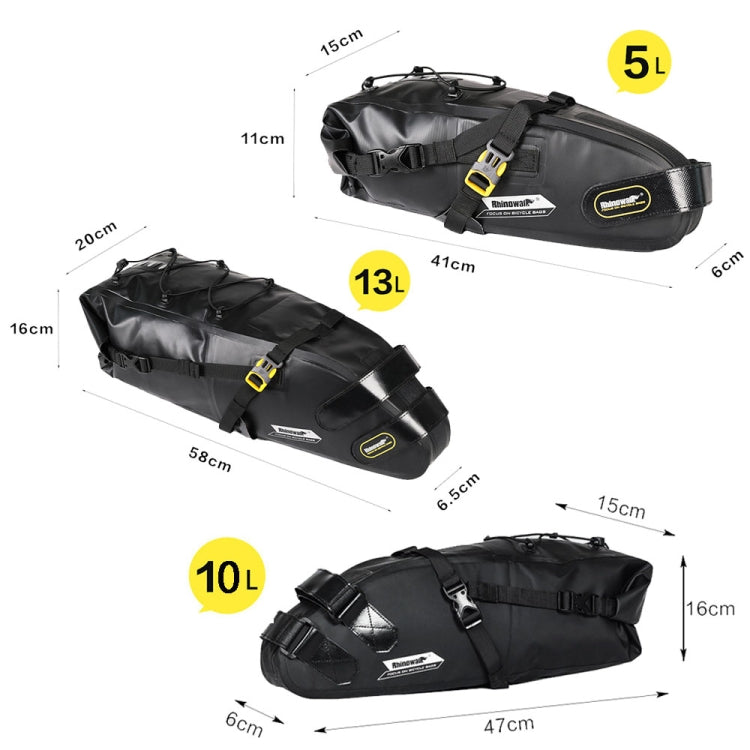 Rhinowalk RK19511 Full Waterproof Bicycle Saddle Tail Bag Big Capacity Road Bike Bag, RK19511 Black 10L, RK19512 Black 5L, RK19513 Black 13L