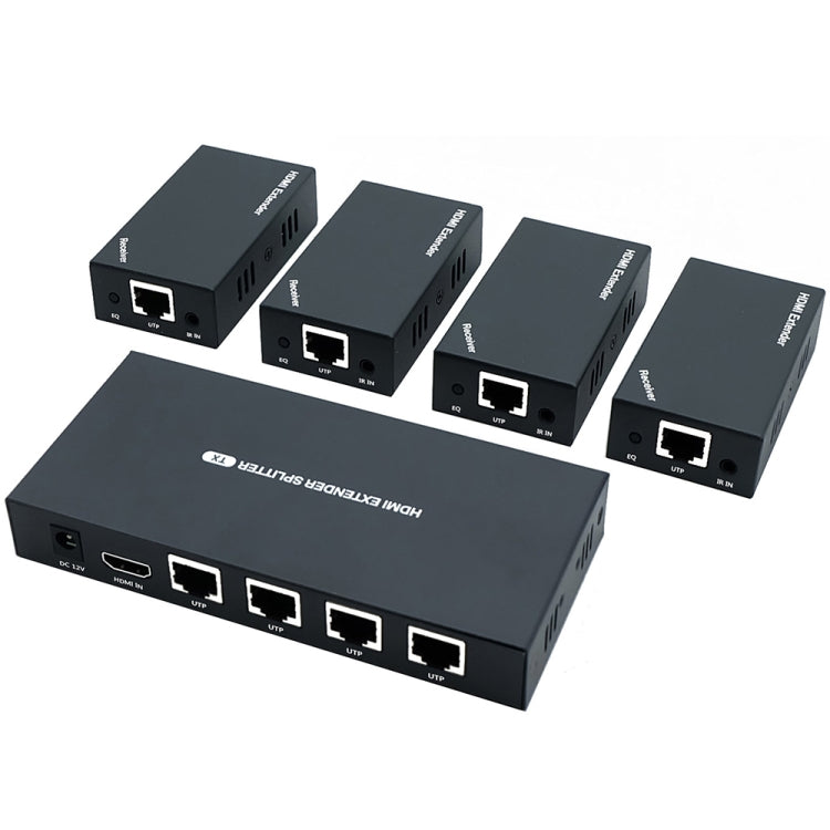60m 1x4 HDMI Splitter POC Distribution Extender Supports 1080P@60Hz, UK Plug, US Plug, EU Plug, AU Plug