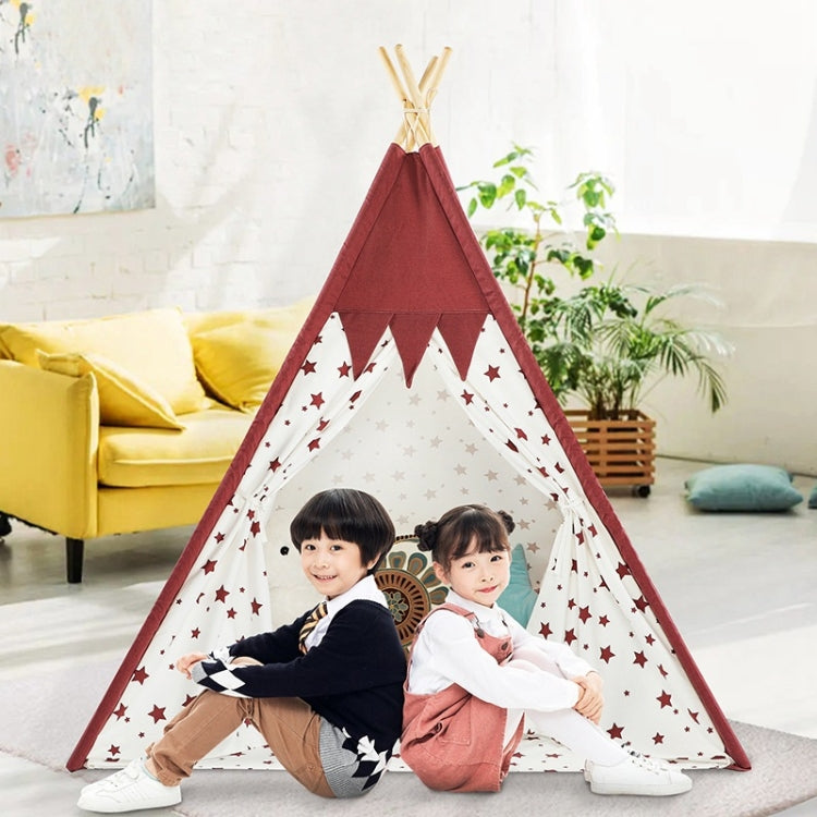 Indian Children Tent Cotton Cloth Indoor Play House Parent-Child Doll House, Pink Stars, Wavy Pattern