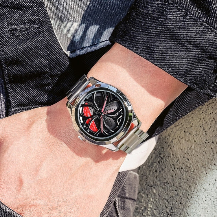 SANDA P1065 Wheel Series Casual Steel Band Quartz Watch For Men, For Men Blue Red, For Men Black Red, For Men Silver Red, For Men Blue Green, For Men Black Green, For Men Silver Green