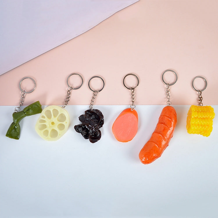 PVC Simulation Vegetable Model Pendant Creative Play House Small Toys, 3 PCS Keychain Hot Dog, 3 PCS Keychain Corn, 3 PCS Keychain Broccoli, 10 PCS Keychain Fungus, 5 PCS Keychain Lotus Root, 5 PCS Keychain Kelp, 5 PCS Keychain Ham Sausage