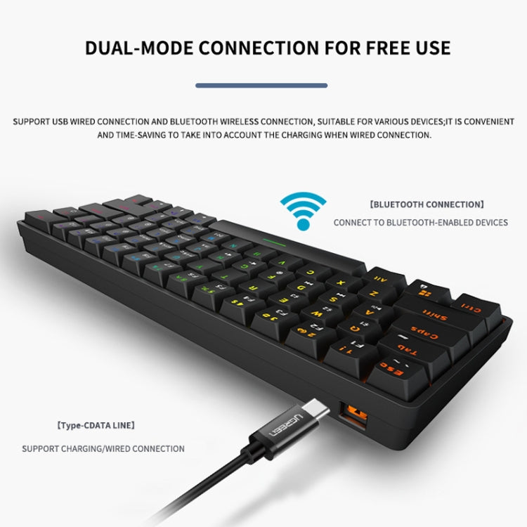 LEAVEN K28 61 Keys Gaming Office Computer RGB Wireless Bluetooth + Wired Dual Mode Mechanical Keyboard, Cabel Length:1.5m, Green Axis (White), Green Axis (Blue), Green Axis (Pink), Red Axis (White), Red Axis (Blue), Red Axis (Pink), Tea Axis (White)...