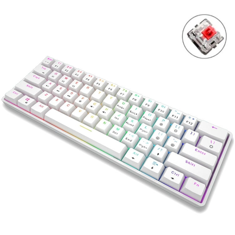 LEAVEN K28 61 Keys Gaming Office Computer RGB Wireless Bluetooth + Wired Dual Mode Mechanical Keyboard, Cabel Length:1.5m, Green Axis (White), Green Axis (Blue), Green Axis (Pink), Red Axis (White), Red Axis (Blue), Red Axis (Pink), Tea Axis (White)...