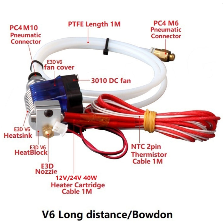 3D V6 Printer Extrusion Head Printer J-Head Hotend With Single Cooling Fan, Remotely 1.75 / 0.2mm, Remotely 1.75 / 0.3mm, Remotely 1.75 / 0.4mm, Remotely 1.75 / 0.5mm, Remotely 3 / 0.2mm, Remotely 3 / 0.3mm, Remotely 3 / 0.4mm, Remotely 3 / 0.5mm      ...
