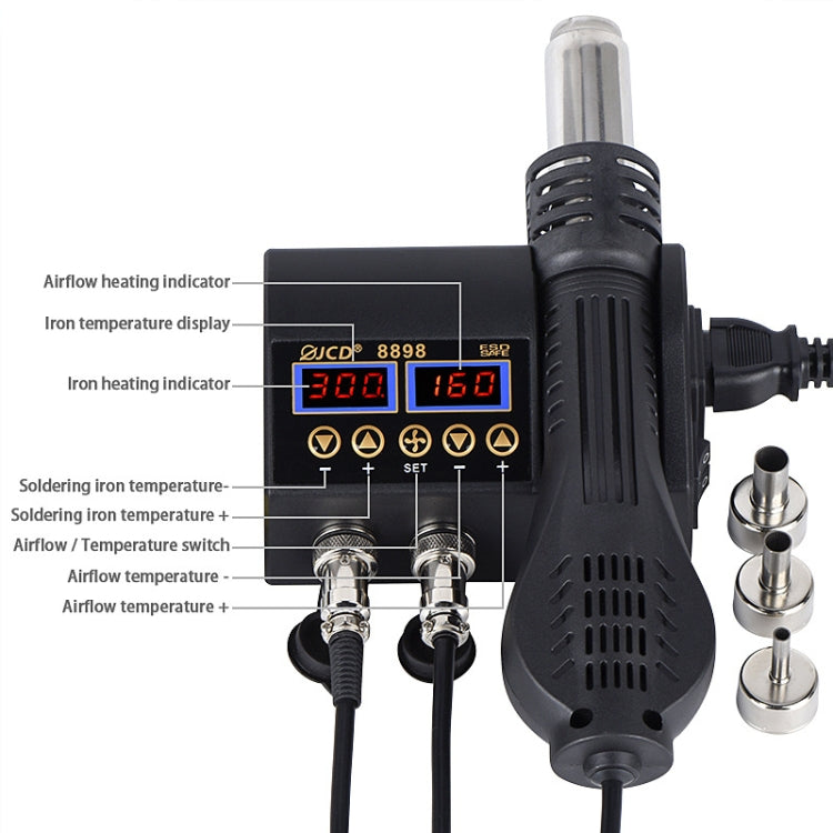 Hot Air Desoldering Station Dual Digital Display Two In One Temperature Control Electric Soldering Iron Soldering Station,, EU Plug