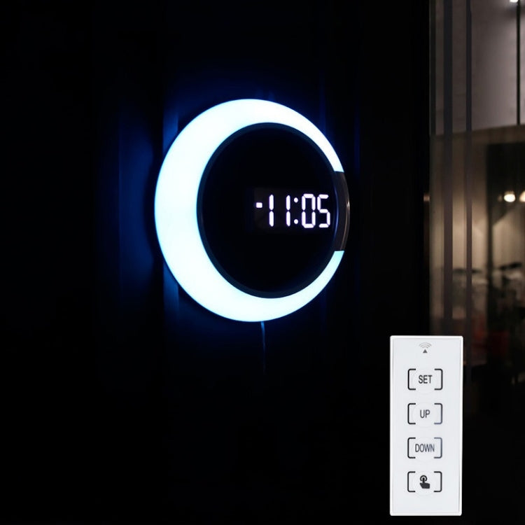LED Mirror Hollow Wall Clock 7-color Switch Electronic Digital Display Wall Clock, Hollow Wall Clock