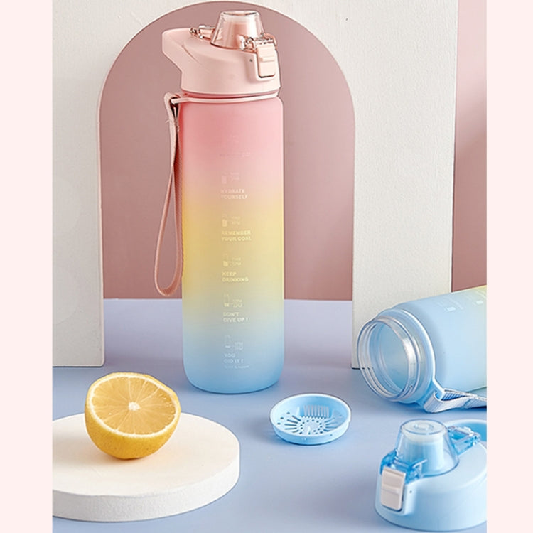 1000ml Large Capacity Gradient ColorsPlastic Sports Water Cup, Cherry Pink, Sky Blue, Silver Gray