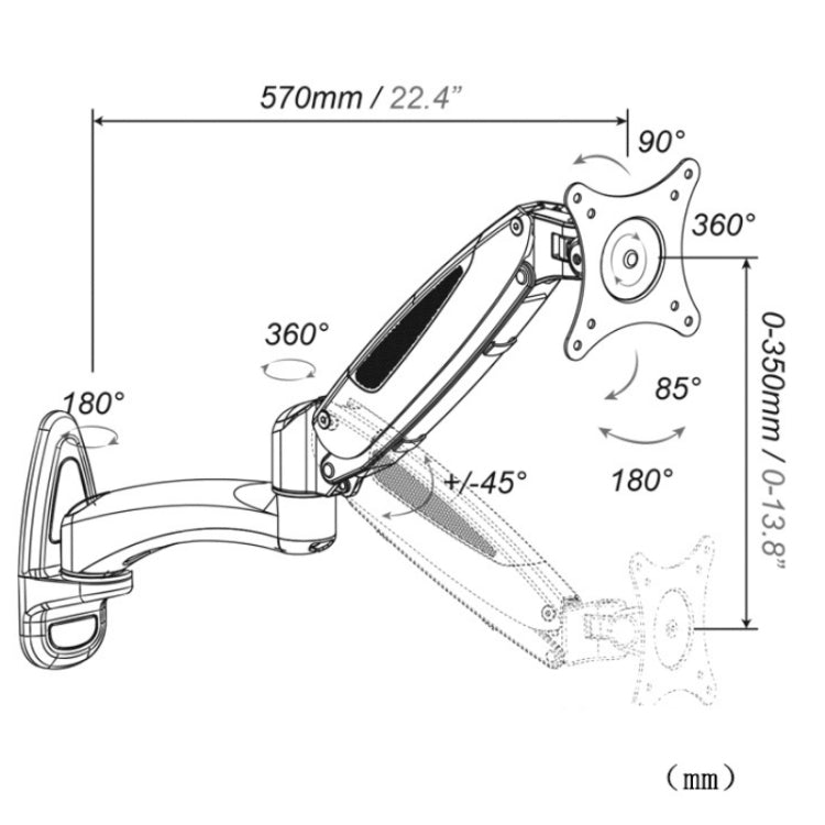 Gibbon Mounts GM112W Wall-Mounted Gas Spring Lifting Computer Monitor Stand