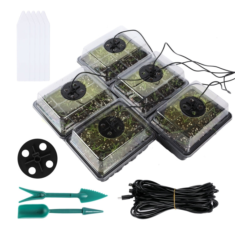 5 Set Plant Seed Starter Trays Kit,Seedling Tray Starter With Grow Light, Black, Green