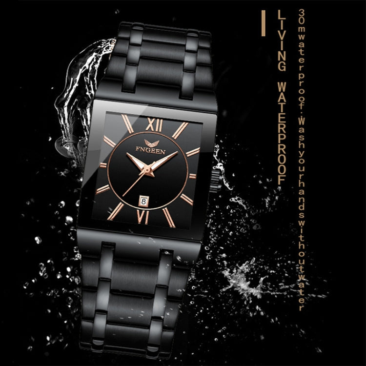 FNGEEN 3627 Waterproof Calendar Men Square Watch, Full Gold Black Surface, Full Gold Gold Surface, Black Belt Rose Shell Black Surface, Black Belt Gold Shell Black Surface, Black Belt Black Shell Black Surface, White Steel White Surface...