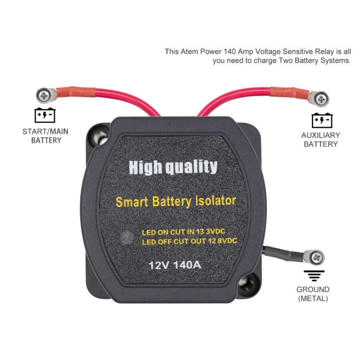 12V 140A Route Yacht Off-Road Car Beach Car Double Battery System Voltage Sensitive Relay, 12V 140A