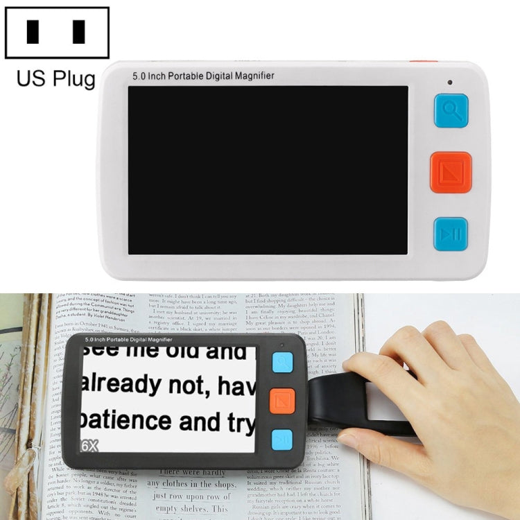 5.0 inch Portable HD Electronic Vision Aid Low Vision Magnifying Glass Reader, US Plug, US Plug White, US Plug Black