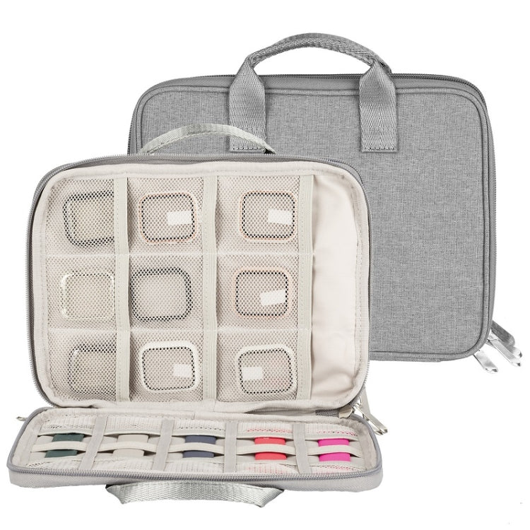 Portable Double-Layer Strap Storage Bag Data Cable Organizer Bag, Double-Layer Black, Double-Layer Grey