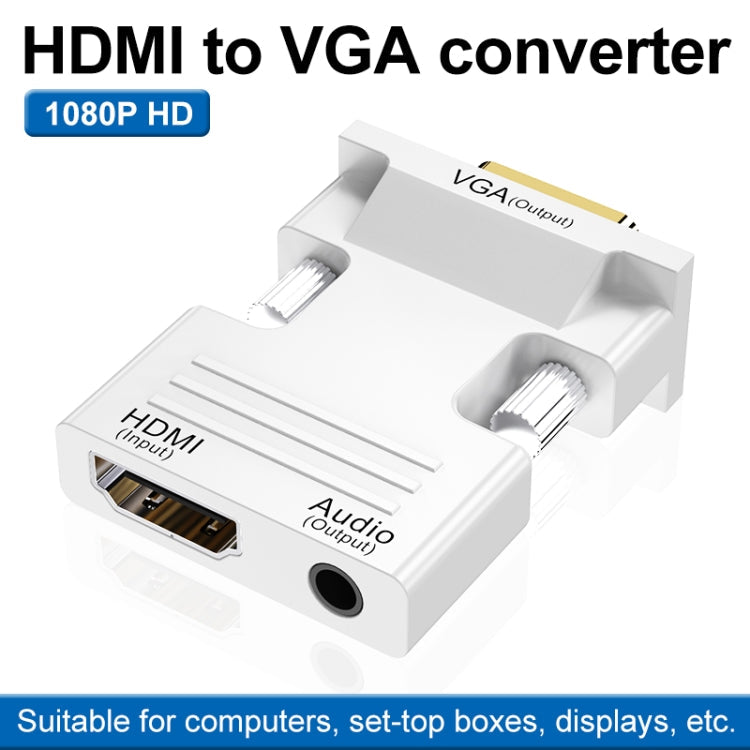 HDMI Female To VGA Male With Audio Adapter Computer Monitor TV Projector Converter, White, Gold, Black