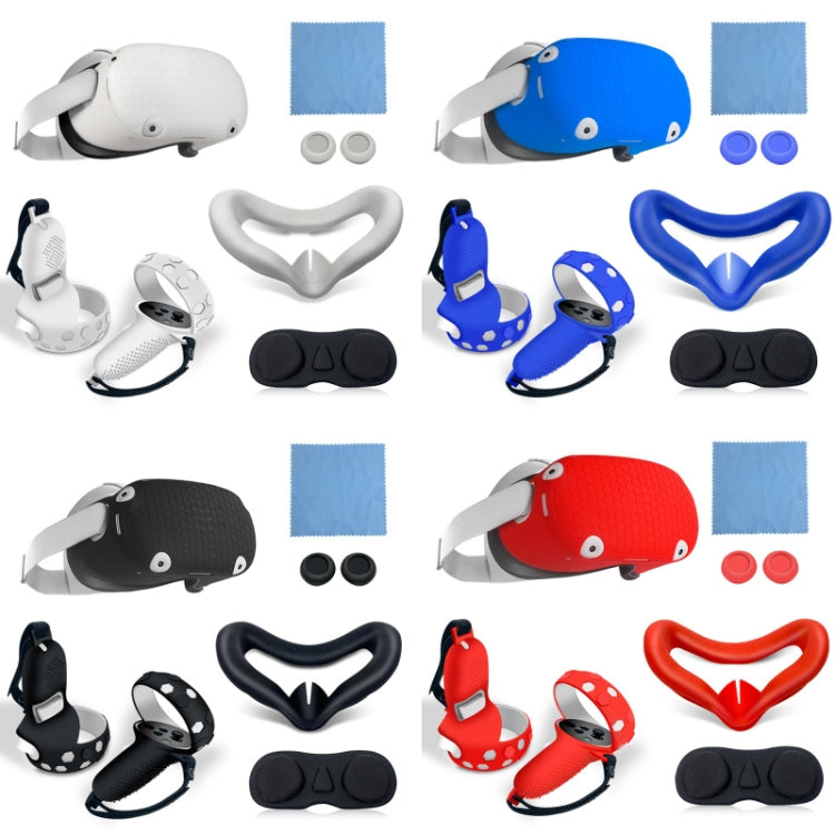 6 PCS/Set For Meta Quest 2 Silicone All-Inclusive Console Controller Cover, White, Blue, Black, Red
