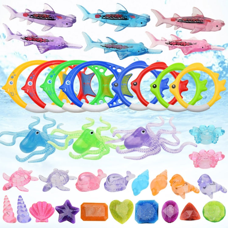 Diving Swimming Pool Toys Children Summer Water Toys, 4PCS Torpedo, 3PCS Octopus, 4PCS Hard Ring, 4PCS Soft Ring, 3PCS Small Seaweed, 3PCS Big Seaweed, 8PCS Small Stones (large), 8PCS Big Stones (small), 4PCS Sea Horses, 4PCS Sharks, 3PCS Fish Bones...