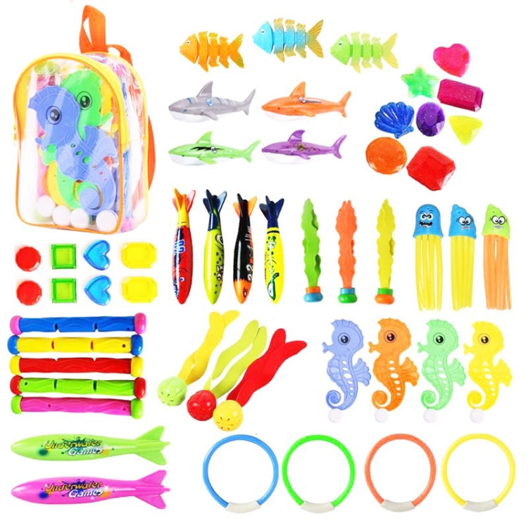 Diving Swimming Pool Toys Children Summer Water Toys, 4PCS Torpedo, 3PCS Octopus, 4PCS Hard Ring, 4PCS Soft Ring, 3PCS Small Seaweed, 3PCS Big Seaweed, 8PCS Small Stones (large), 8PCS Big Stones (small), 4PCS Sea Horses, 4PCS Sharks, 3PCS Fish Bones...
